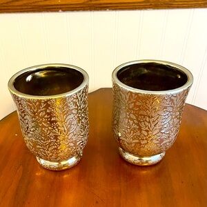 Gorgeous‎ Modern Silver Platinum Milk Glass Planter Ice Bucket Embossed Pattern